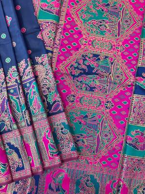 navy blue banarasi silk saree with meena weaving 3