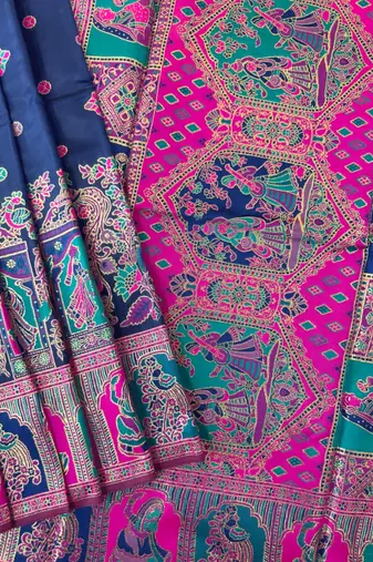 navy blue banarasi silk saree with meena weaving