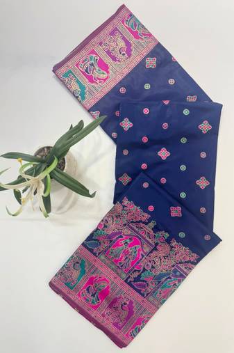 Navy blue color pashmina design with meena weaving banarasi silk saree