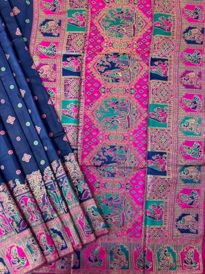 navy blue banarasi silk saree with meena weaving 4