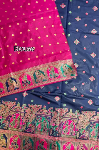navy blue banarasi silk saree with meena weaving