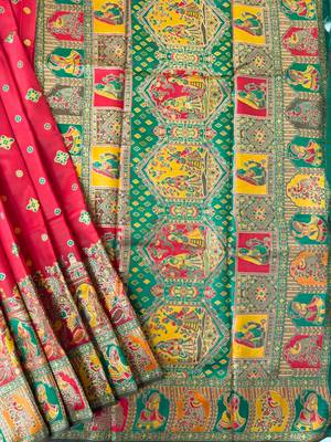 red banarasi silk saree with meena weaving design 2