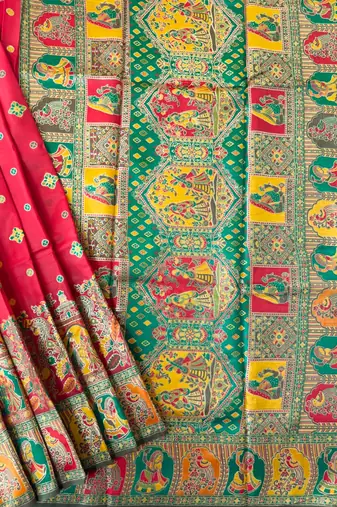 red banarasi silk saree with meena weaving design