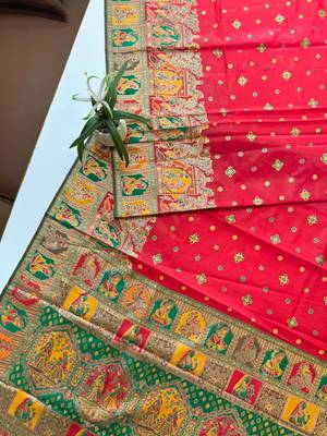 red banarasi silk saree with meena weaving design 3