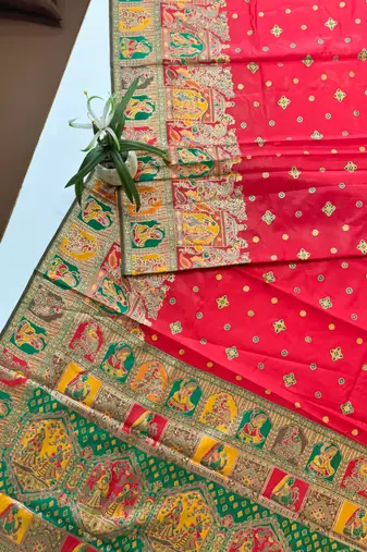 red banarasi silk saree with meena weaving design