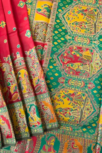 red banarasi silk saree with meena weaving design