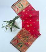 Red color pashmina design with meena weaving banarasi silk saree