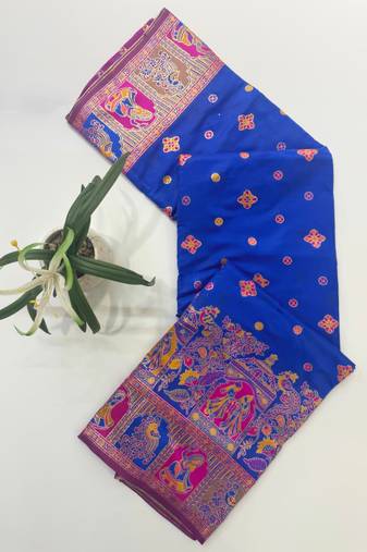 Royal blue color pashmina design with meena weaving banarasi silk saree