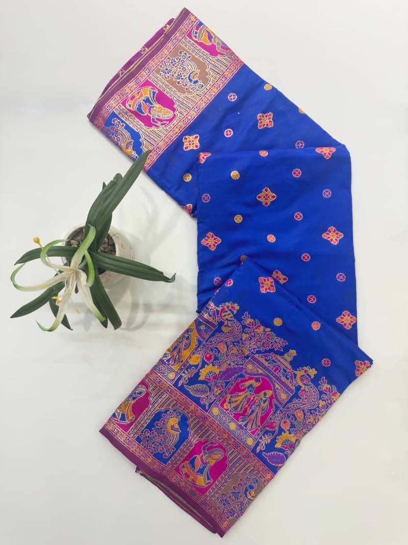 Royal blue color pashmina design with meena weaving banarasi silk saree
