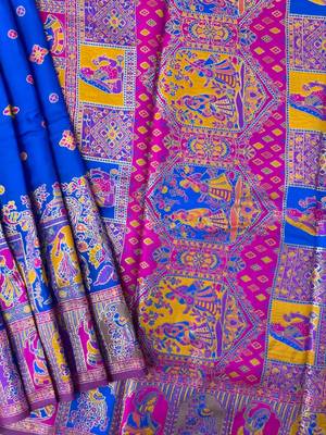 royal blue silk blend saree with meena border
 4
