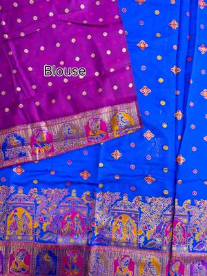 royal blue silk blend saree with meena border
 5