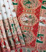 White color pashmina design with meena weaving banarasi silk saree