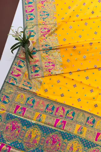 yellow banarasi silk saree with meena weaving design