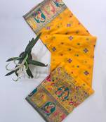 Yellow color pashmina design with meena weaving banarasi silk saree