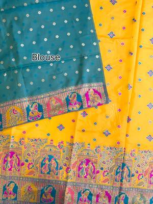 yellow banarasi silk saree with meena weaving design
 5