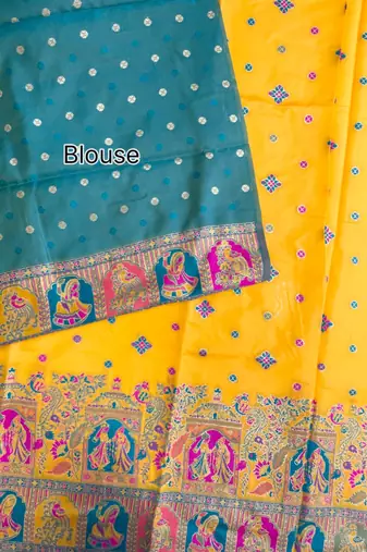 yellow banarasi silk saree with meena weaving design