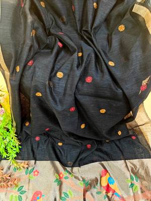 black silk blend saree with meena zari work
 3