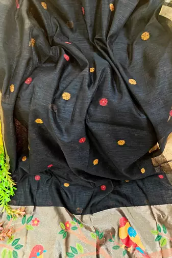 black silk blend saree with meena zari work