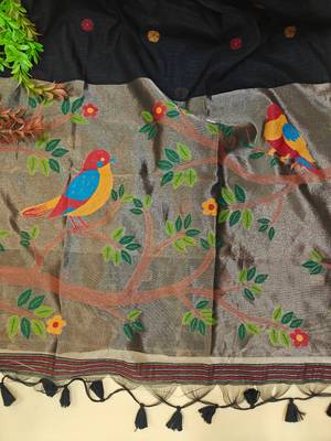 black silk blend saree with meena zari work
 4