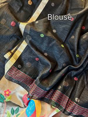 black silk blend saree with meena zari work
 5