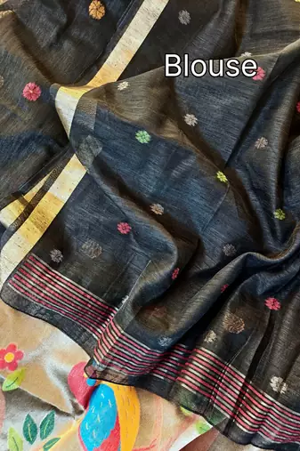 black silk blend saree with meena zari work