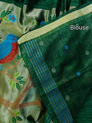dark green silk blend saree with zari weaving
 5