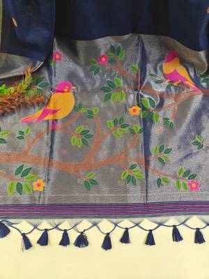 navy blue silk blend saree with zari weaving 2