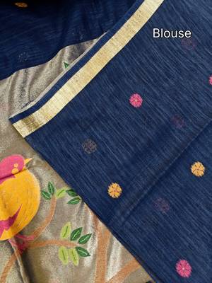 navy blue silk blend saree with zari weaving 5