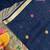 Navy blue color pure zari and meena weaving linen silk saree