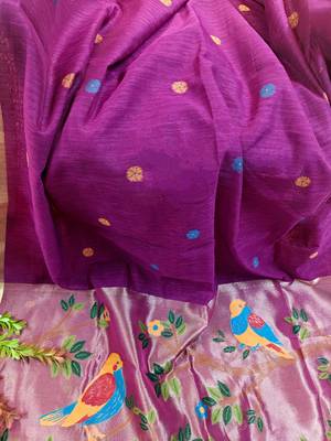 purple linen saree with zari meena weaving
 2