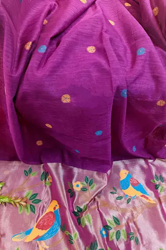 purple linen saree with zari meena weaving