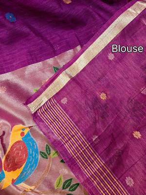 purple linen saree with zari meena weaving
 5