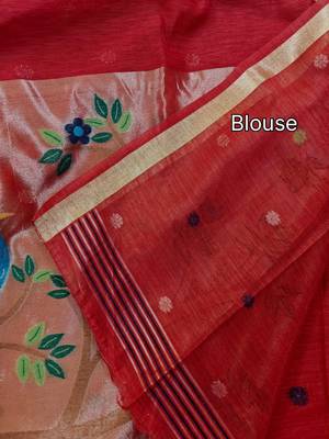 red linen silk saree with zari meena weaving 5