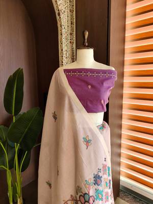 beige cotton saree with jamdani meena weaving
 2