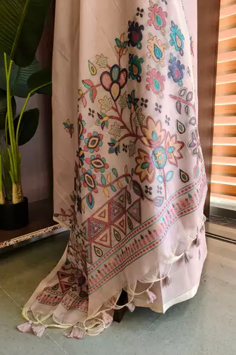 beige cotton saree with jamdani meena weaving