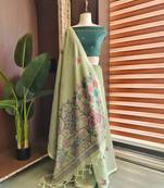 Light olive color jamdani pattern and  meena weaving chanderi cotton saree