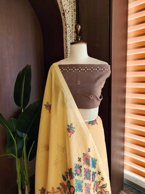 light yellow cotton saree with meena woven pallu 2