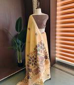 Light yellow color jamdani pattern and  meena weaving chanderi cotton saree