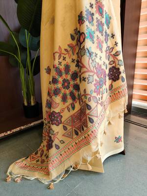 light yellow cotton saree with meena woven pallu 3