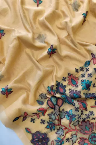 light yellow cotton saree with meena woven pallu