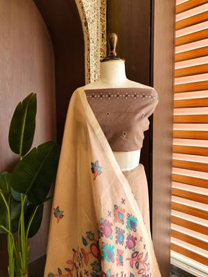 peach cotton sari with jamdani meena woven 2