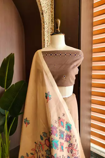 peach cotton sari with jamdani meena woven