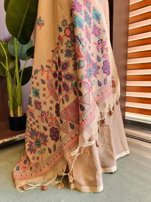 peach cotton sari with jamdani meena woven 3
