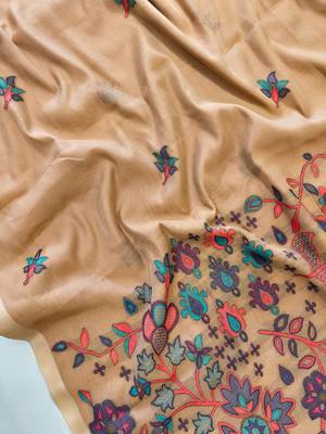 peach cotton sari with jamdani meena woven 4