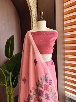 pink cotton saree with jamdani meena woven 2