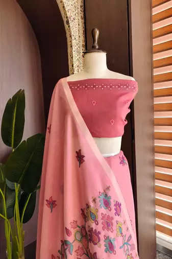 pink cotton saree with jamdani meena woven