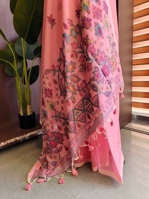 pink cotton saree with jamdani meena woven 3