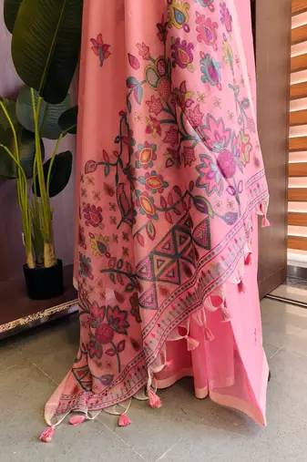 pink cotton saree with jamdani meena woven