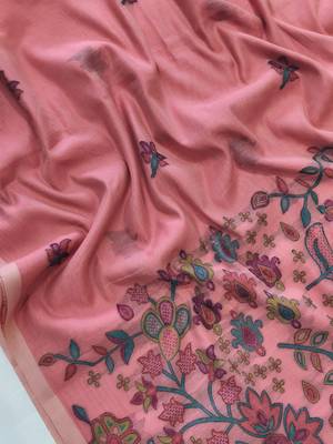pink cotton saree with jamdani meena woven 4