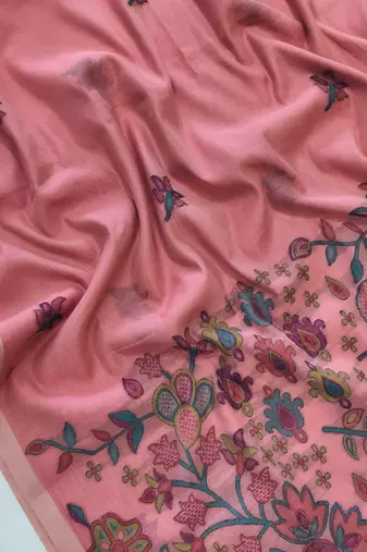 pink cotton saree with jamdani meena woven